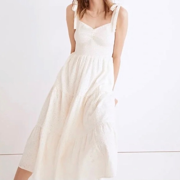 Madewell Eyelet Lucie Tie-strap Tiered Midi Dress - Picture 2 of 7